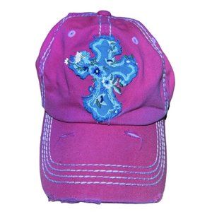 Kbethos Vintage Embroidered‎ “Distressed Cross”Pink Women’s Adjustable Cap